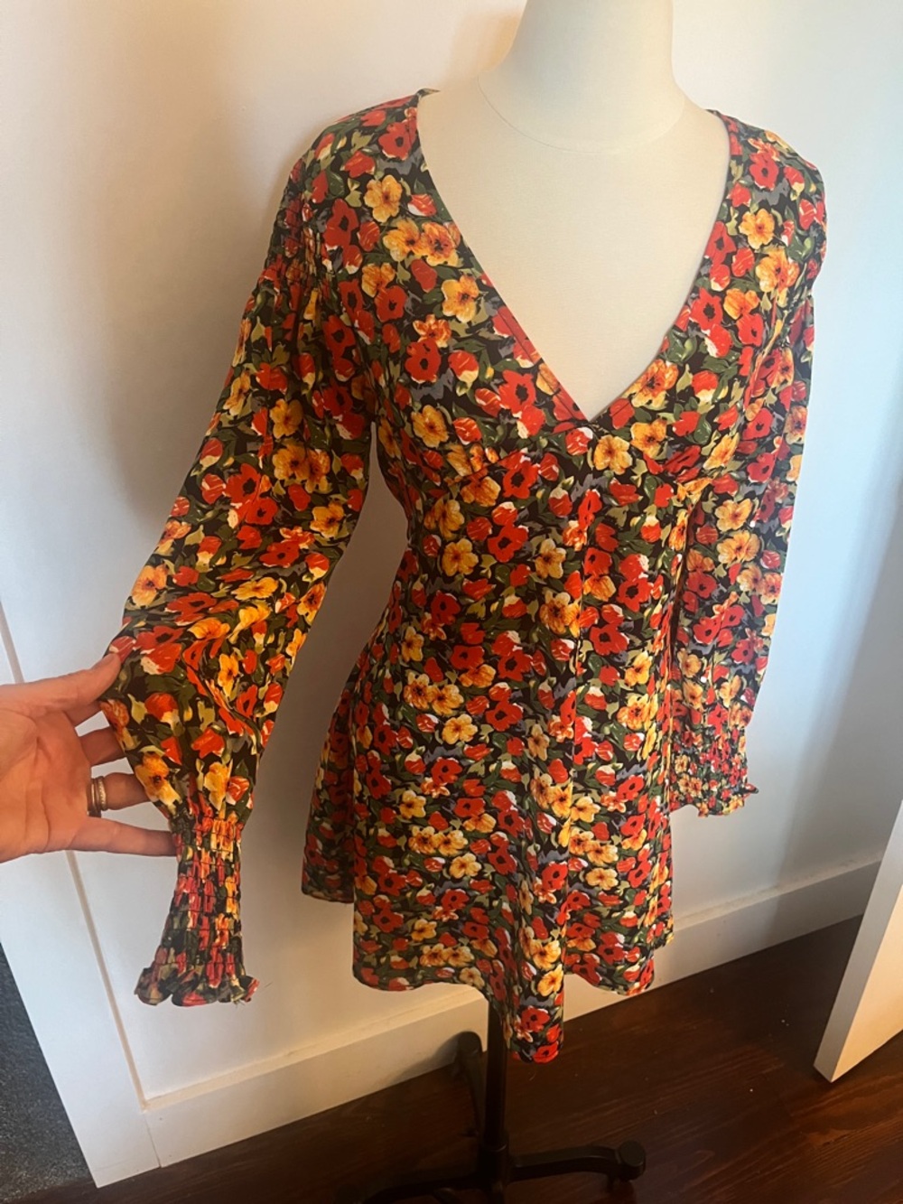 Lush Floral Mini Dress in Red & Yellow